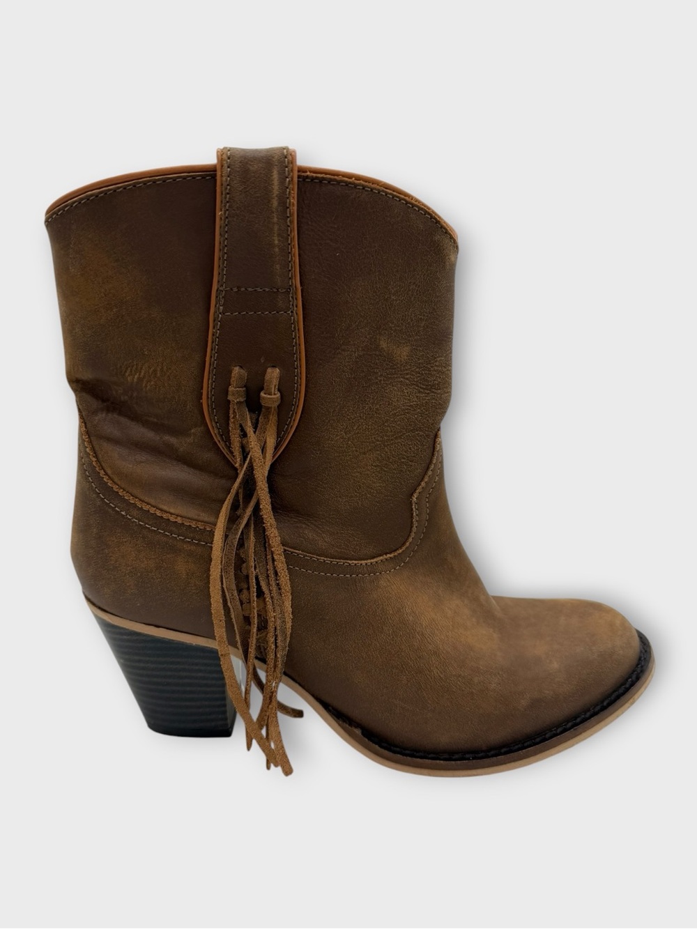 Dingo Women's Brown Fringe Western Ankle Boots Side Zip Size 7.5 Great Condition